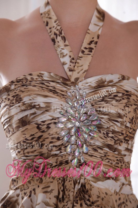 Sexy A-Line / Princess Halter Cocktail Dress Knee-length Print Beading