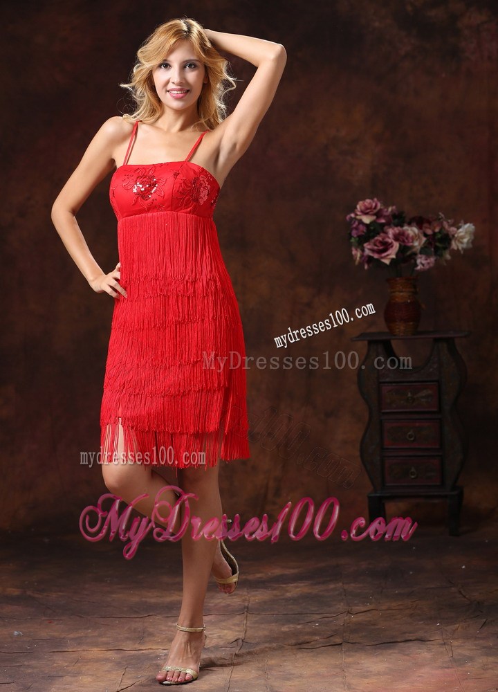 2013 Red Spaghetti Straps Embroidery With Sequins Knee-length Homecoming / Cocktail Dress