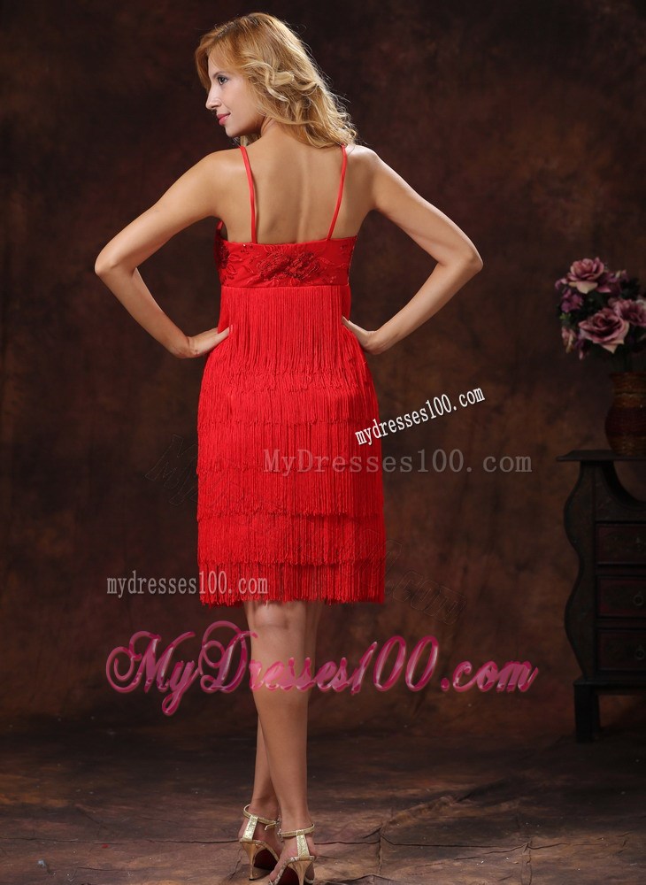 2013 Red Spaghetti Straps Embroidery With Sequins Knee-length Homecoming / Cocktail Dress