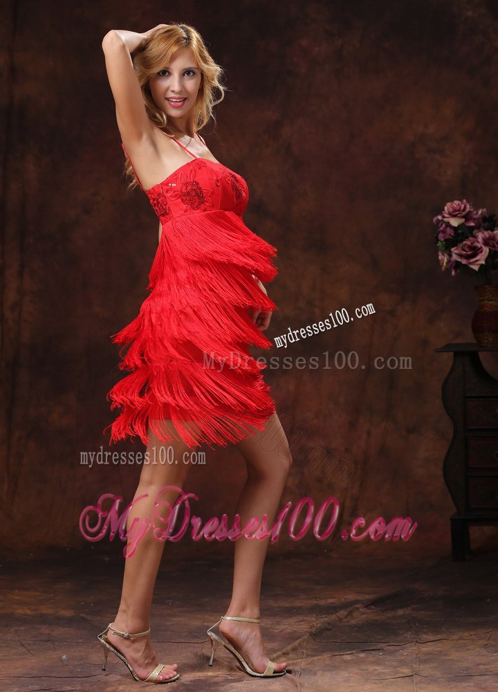 2013 Red Spaghetti Straps Embroidery With Sequins Knee-length Homecoming / Cocktail Dress