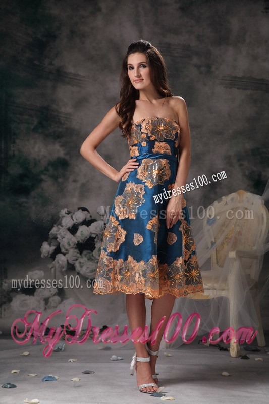 Beautiful Colorful Strapless Appliques Knee-length Celebrity Dresses