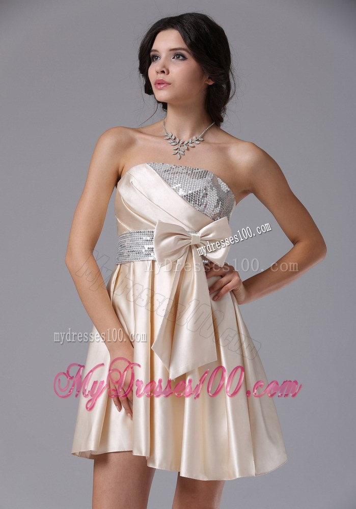 Champagne Custom Made For 2013 Prom Dress with Bowknot and Sequins
