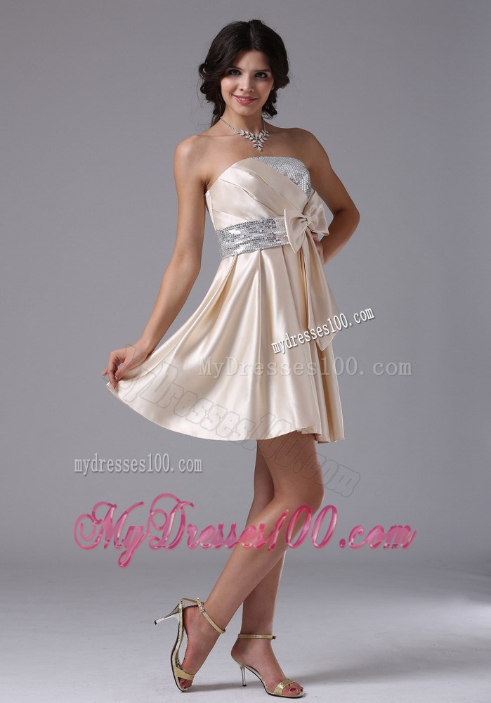 Champagne Custom Made For 2013 Prom Dress with Bowknot and Sequins