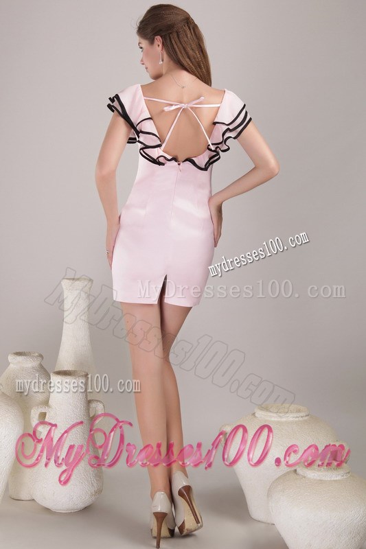 Baby Pink Sheath Column Square Mini-length Ruched Graduation Dresses