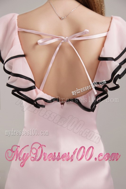 Baby Pink Sheath Column Square Mini-length Ruched Graduation Dresses
