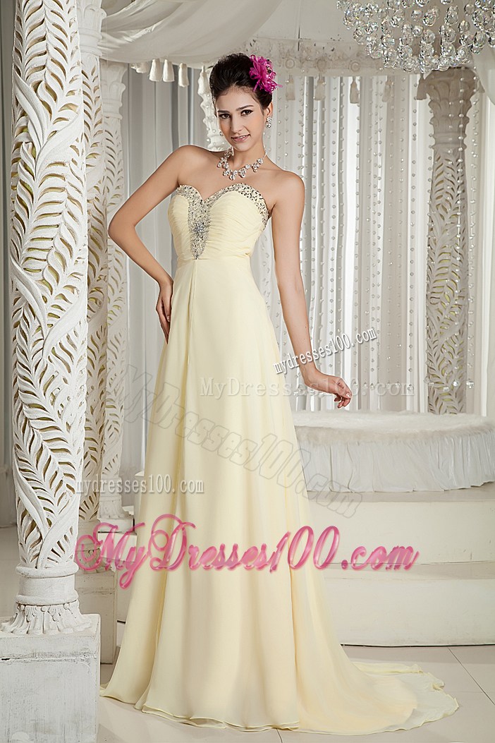 Light Yellow 2013 Prom Dress with Beading Empire Sweetheart