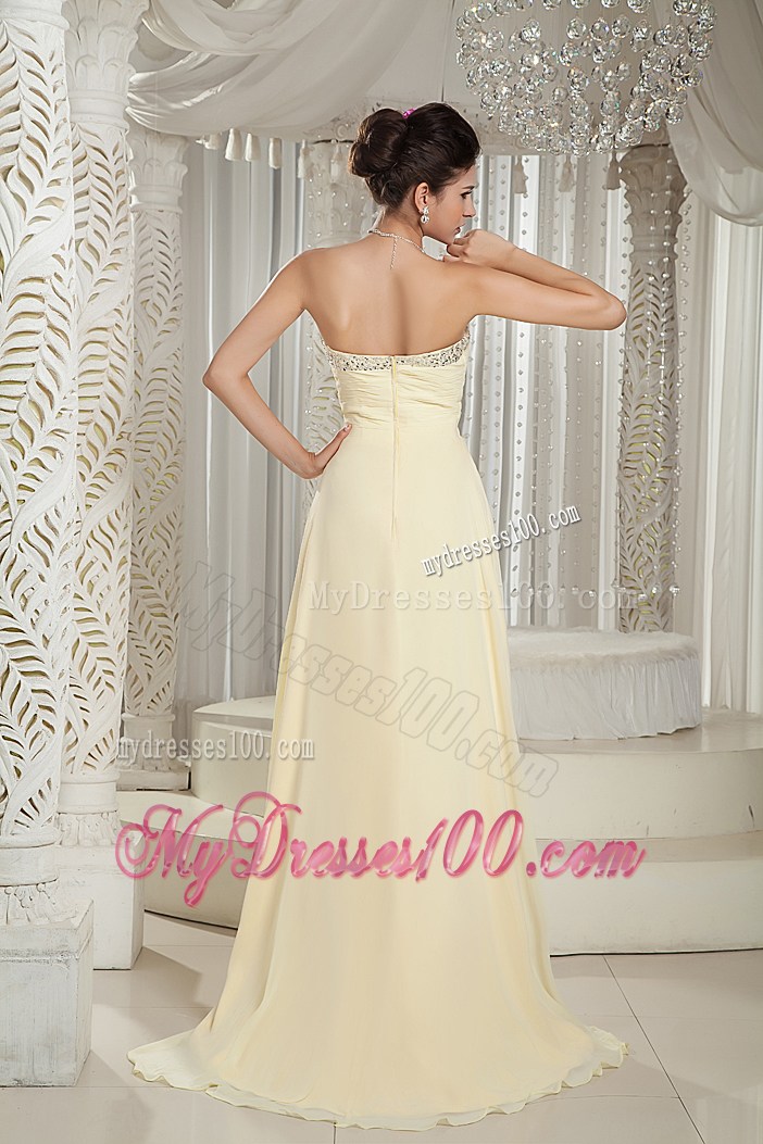 Light Yellow 2013 Prom Dress with Beading Empire Sweetheart
