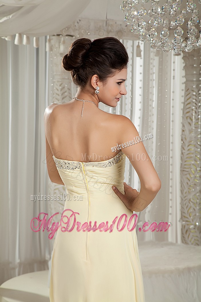 Light Yellow 2013 Prom Dress with Beading Empire Sweetheart