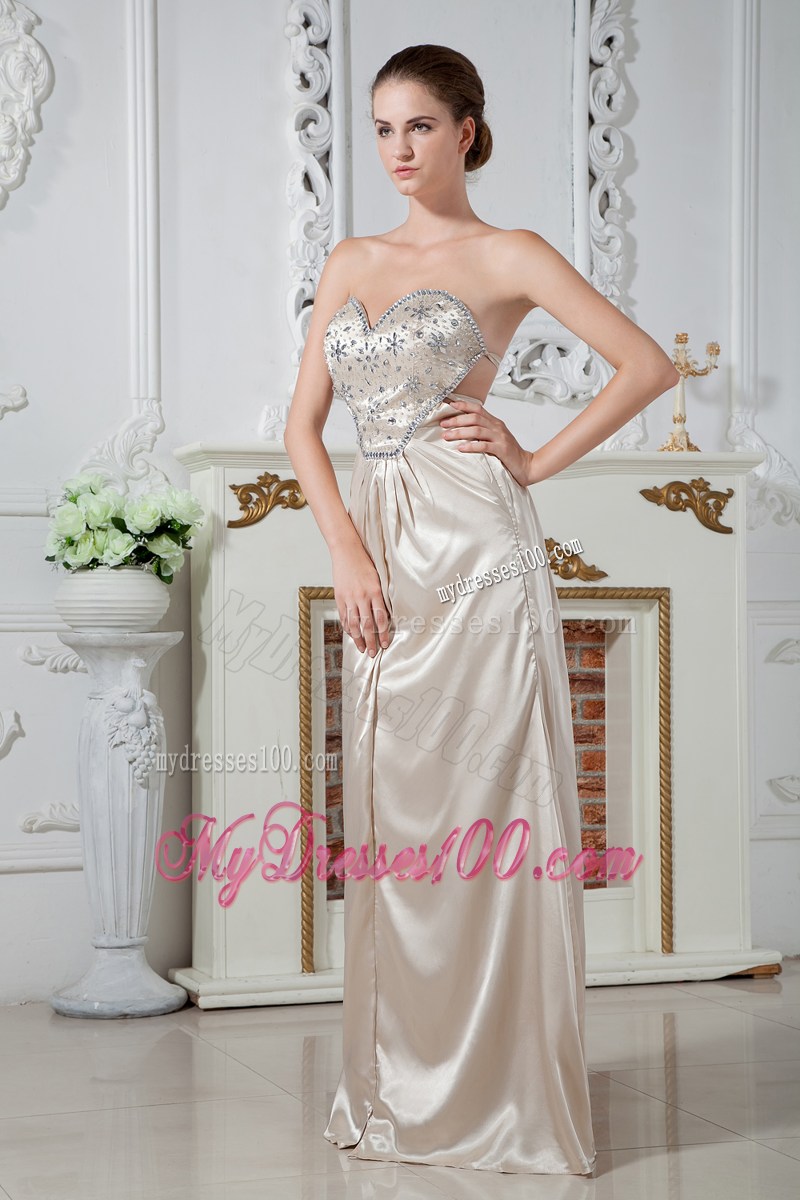 Champagne Empire Sweetheart Ruching and Beading Graduation Dresses