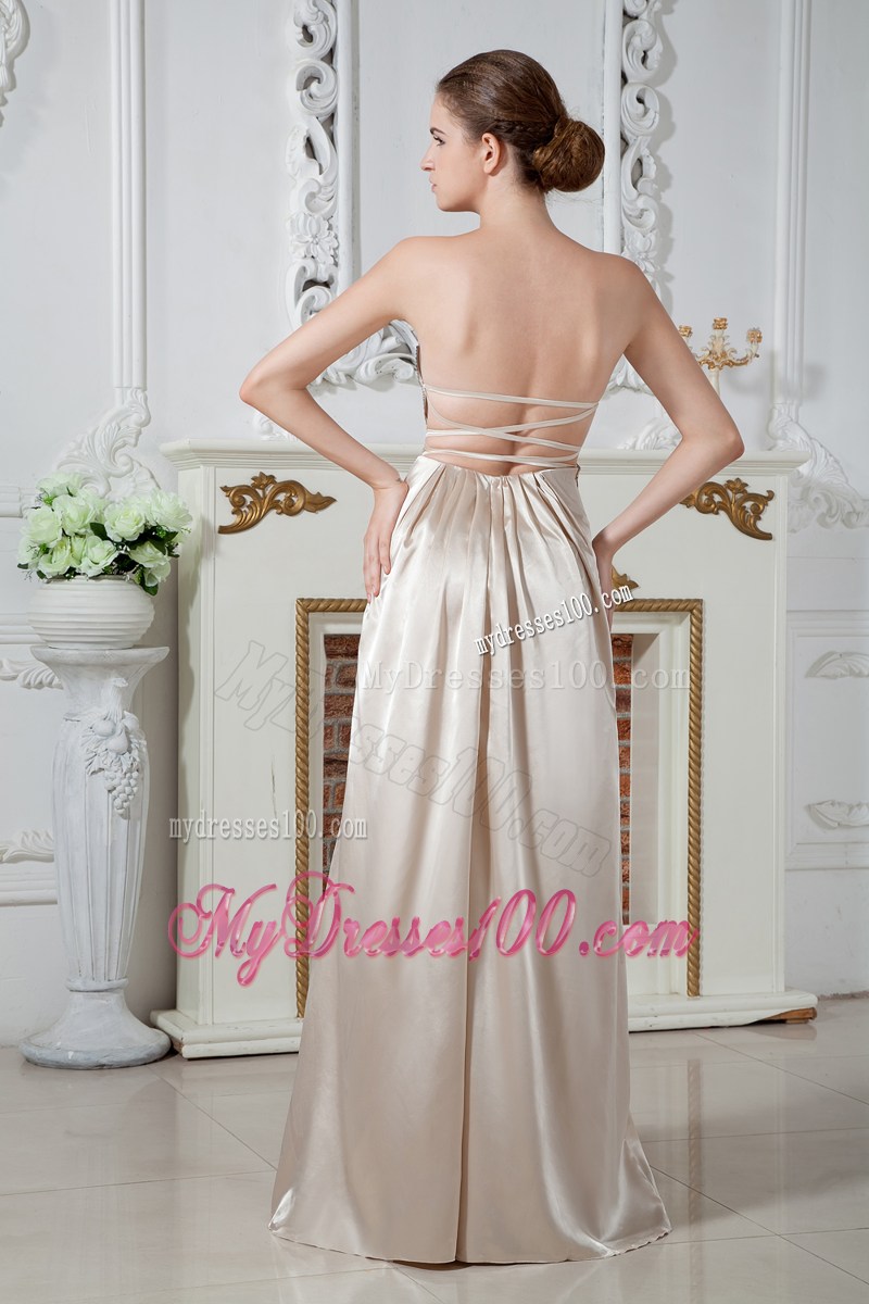 Champagne Empire Sweetheart Ruching and Beading Graduation Dresses