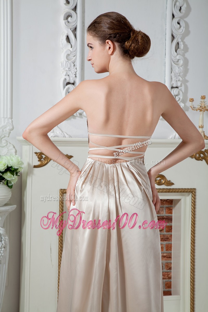 Champagne Empire Sweetheart Ruching and Beading Graduation Dresses