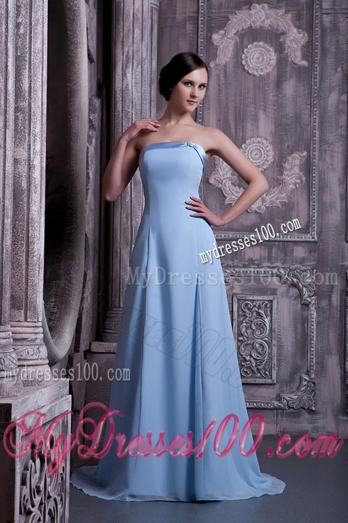 Pretty Light Blue Strapless Prom Graduation Dress Brush Train