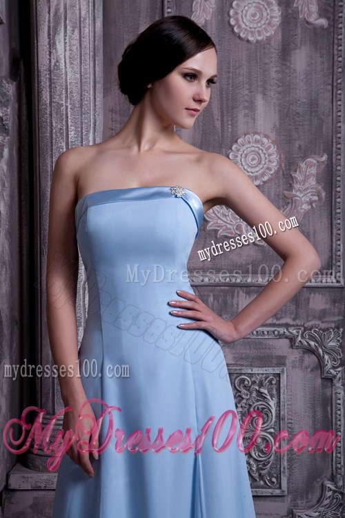 Pretty Light Blue Strapless Prom Graduation Dress Brush Train
