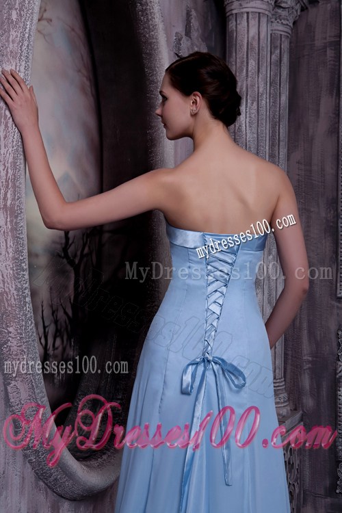 Pretty Light Blue Strapless Prom Graduation Dress Brush Train