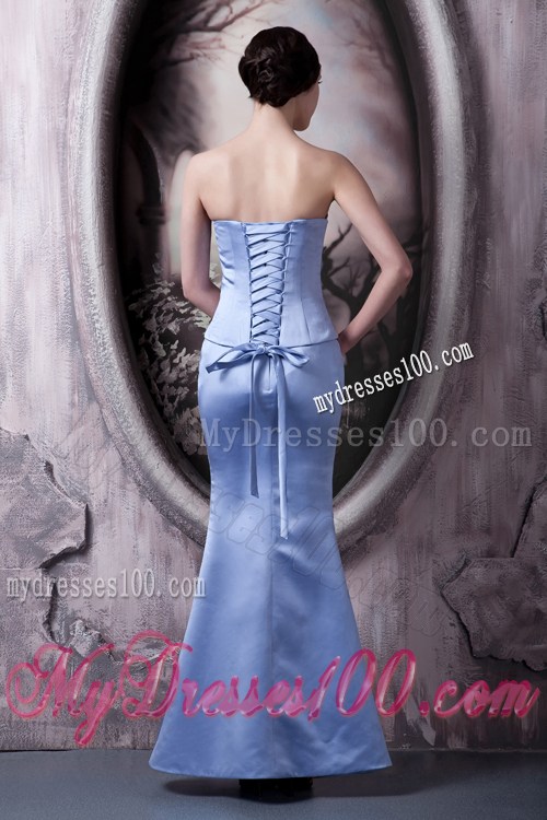 Modest Lilac Prom Dress Mermaid Strapless Ruches Ankle-length