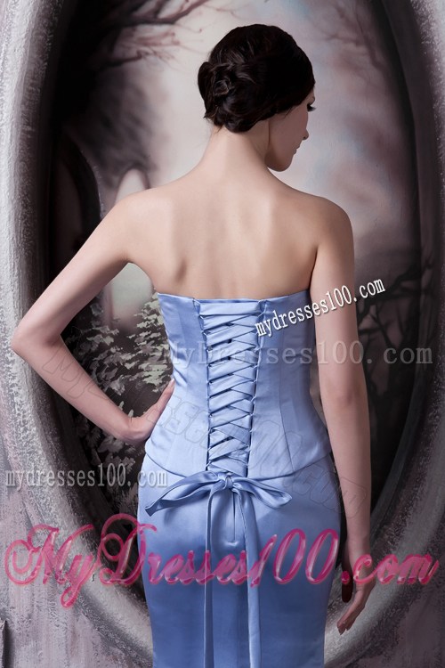 Modest Lilac Prom Dress Mermaid Strapless Ruches Ankle-length