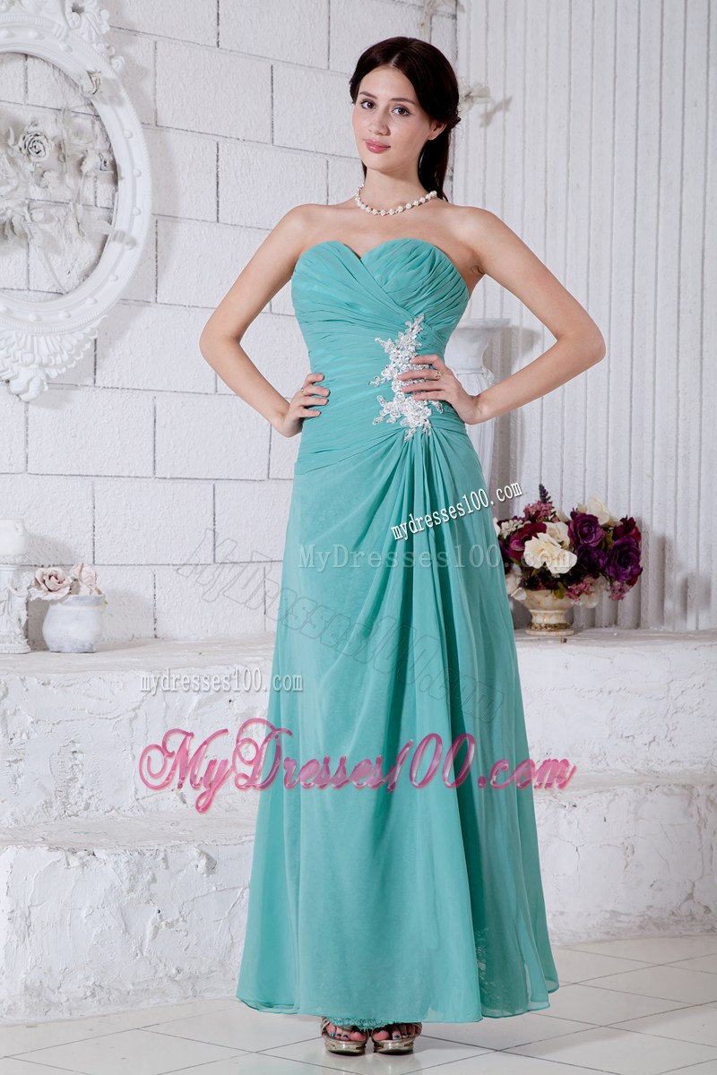 Empire Sweetheart Appliques Turquoise Graduation Dresses Ankle-length