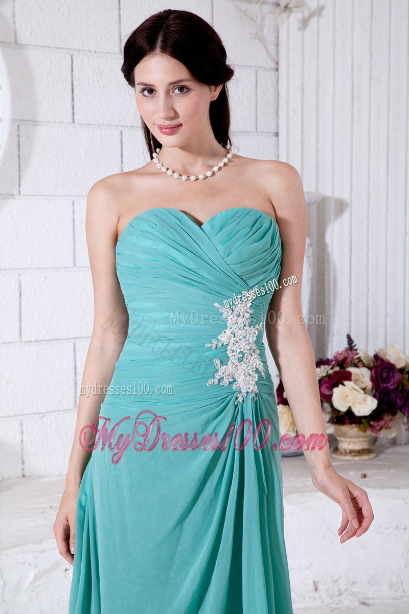 Empire Sweetheart Appliques Turquoise Graduation Dresses Ankle-length