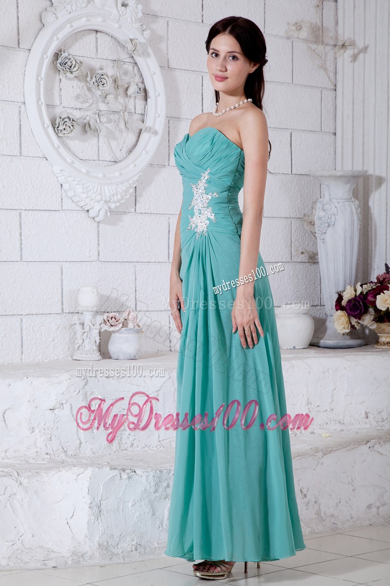 Empire Sweetheart Appliques Turquoise Graduation Dresses Ankle-length