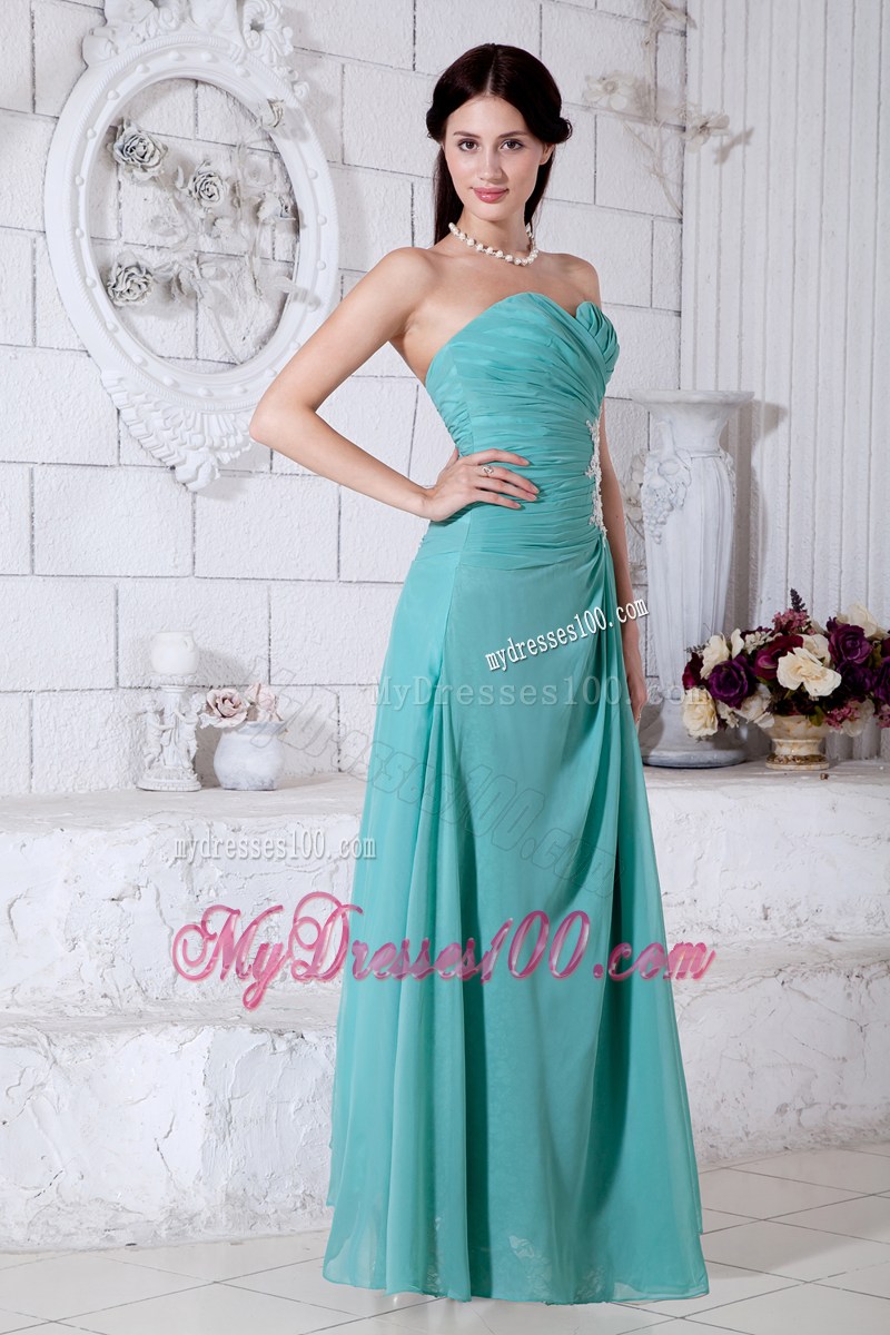 Empire Sweetheart Appliques Turquoise Graduation Dresses Ankle-length