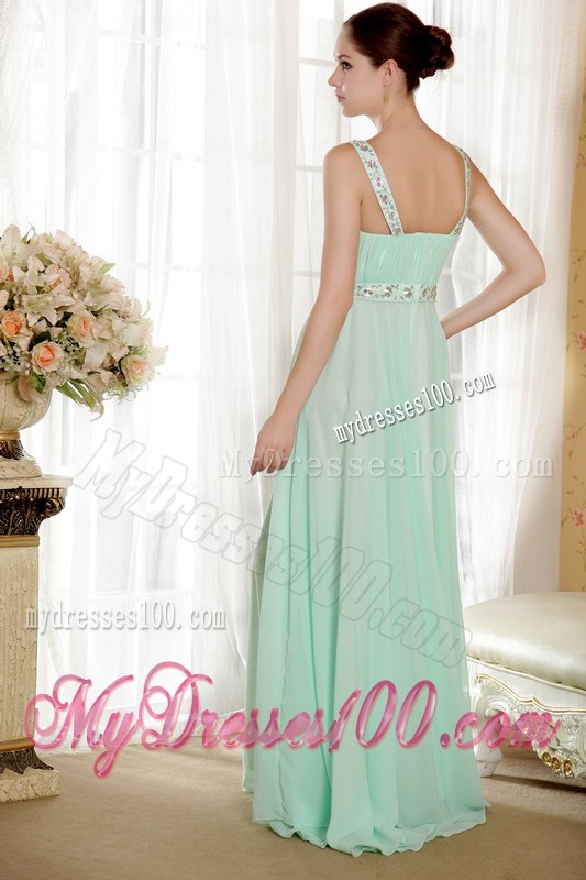 Apple Green Straps Brush Train Beading and Flowers Graduation Dress