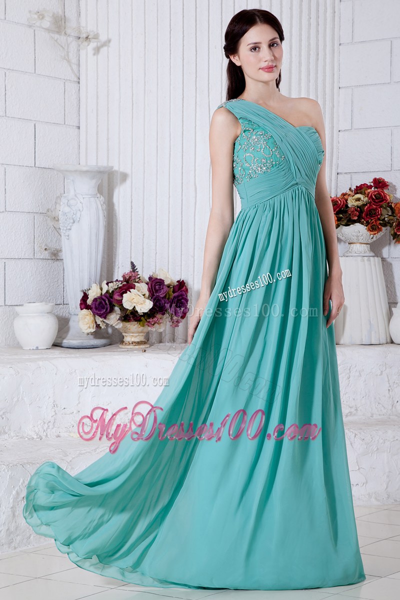Turquoise Empire One Shoulder Graduation Dresses with Appliques
