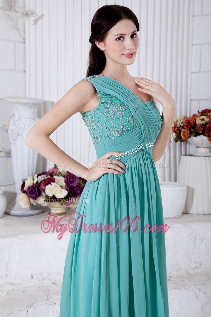 Turquoise Empire One Shoulder Graduation Dresses with Appliques