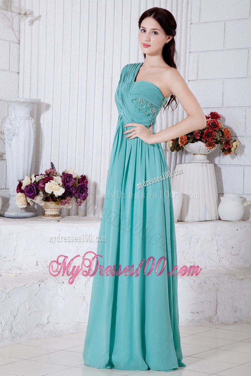 Turquoise Empire One Shoulder Graduation Dresses with Appliques