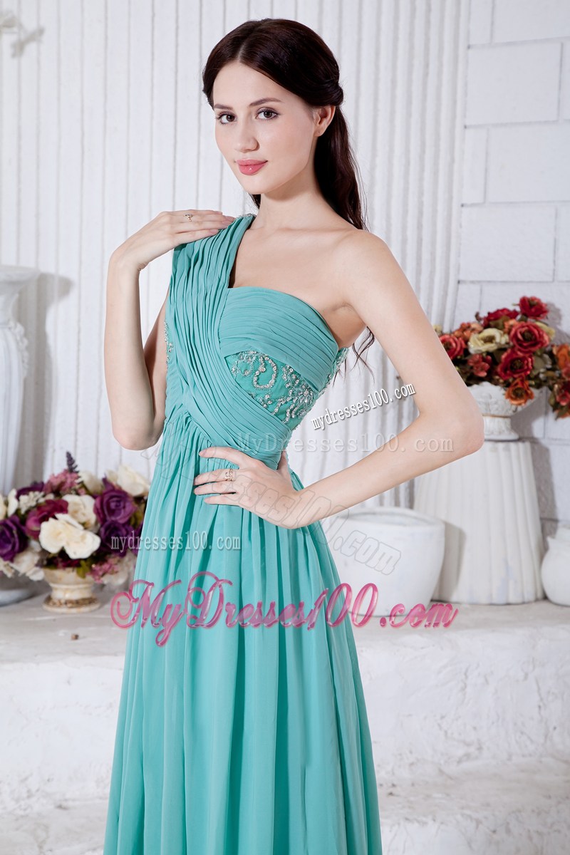 Turquoise Empire One Shoulder Graduation Dresses with Appliques