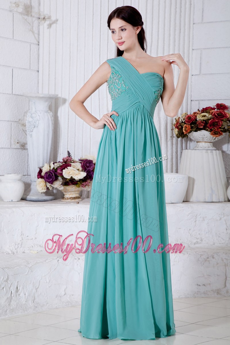 Turquoise Empire One Shoulder Graduation Dresses with Appliques