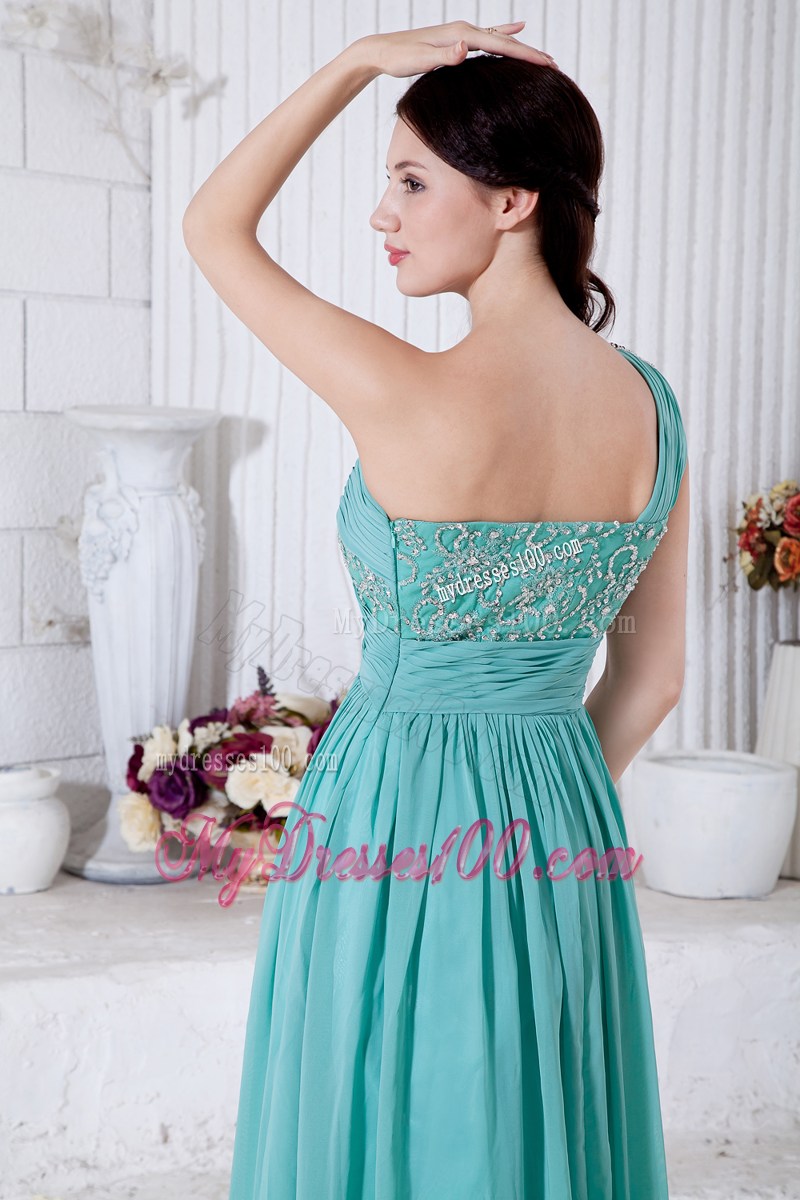 Turquoise Empire One Shoulder Graduation Dresses with Appliques