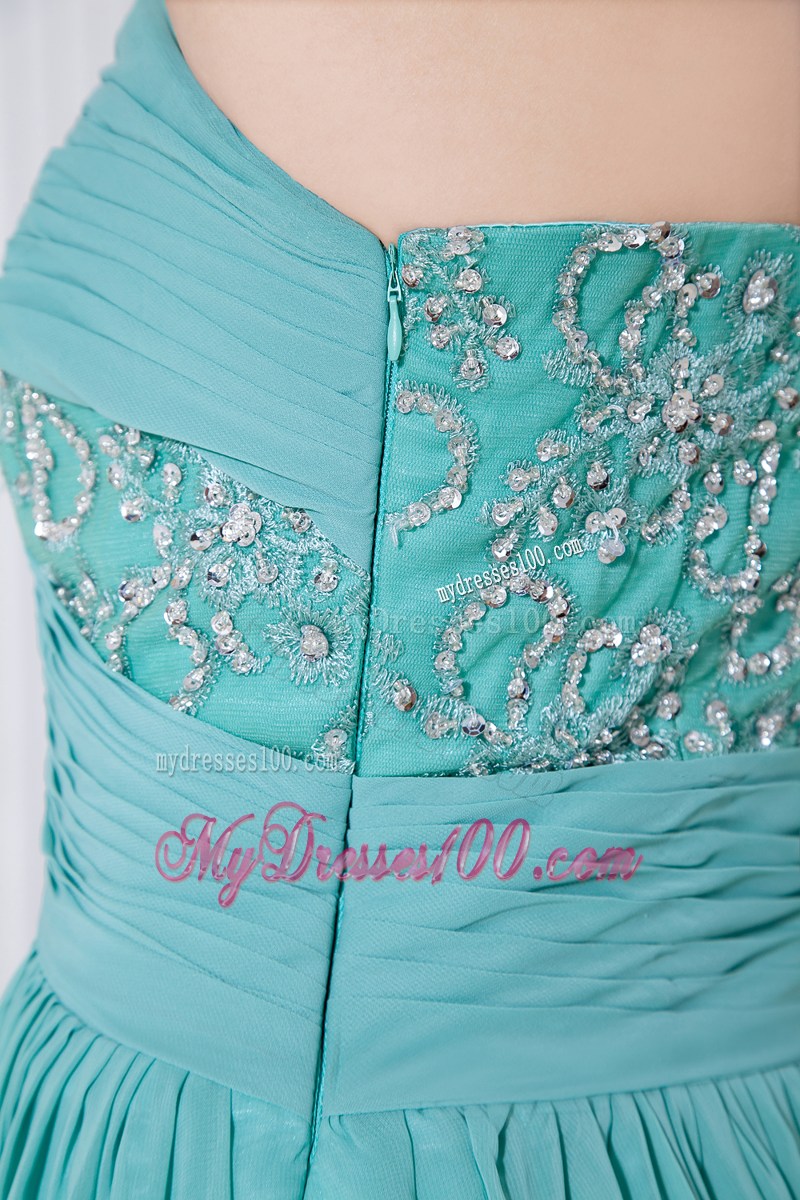 Turquoise Empire One Shoulder Graduation Dresses with Appliques
