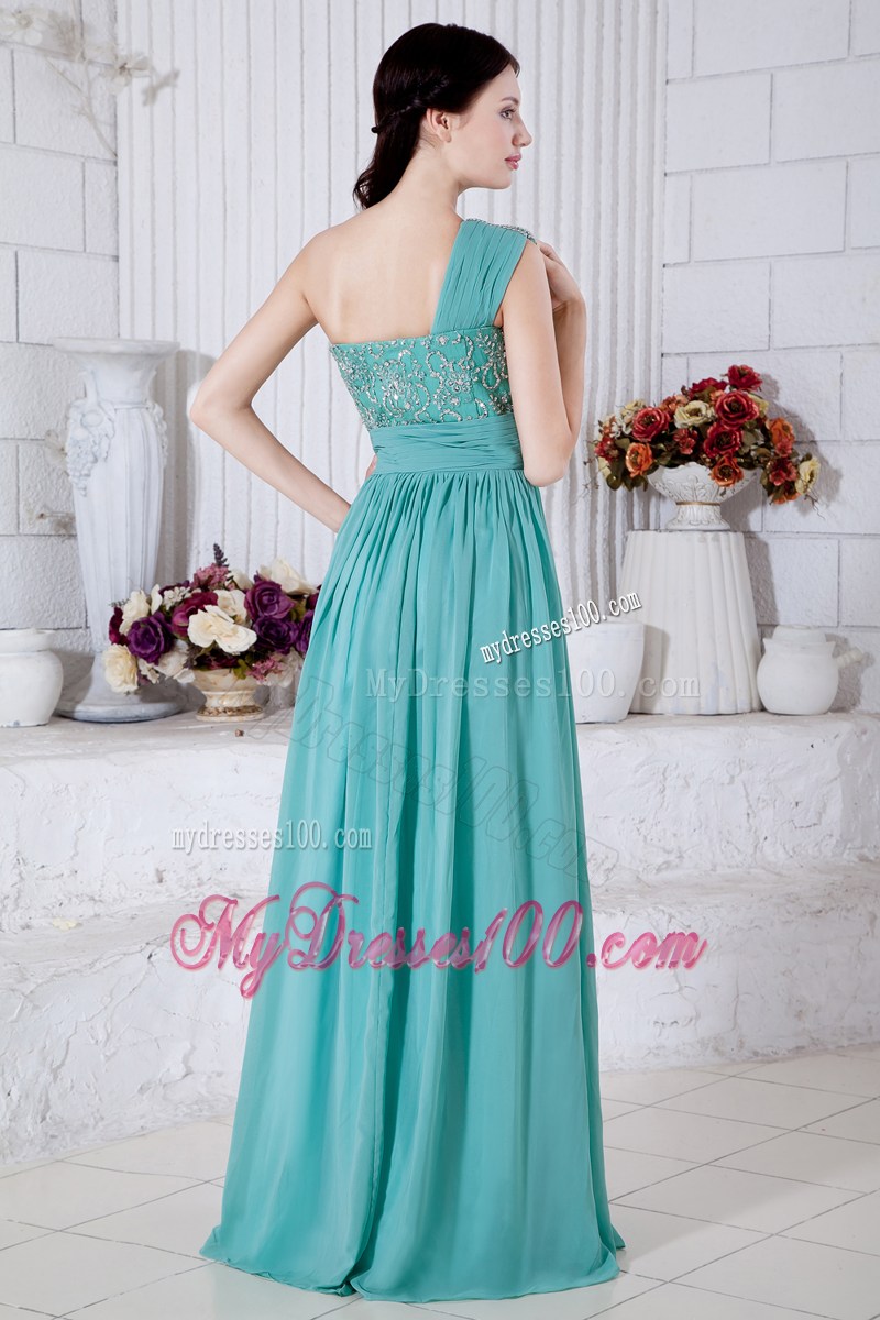 Turquoise Empire One Shoulder Graduation Dresses with Appliques