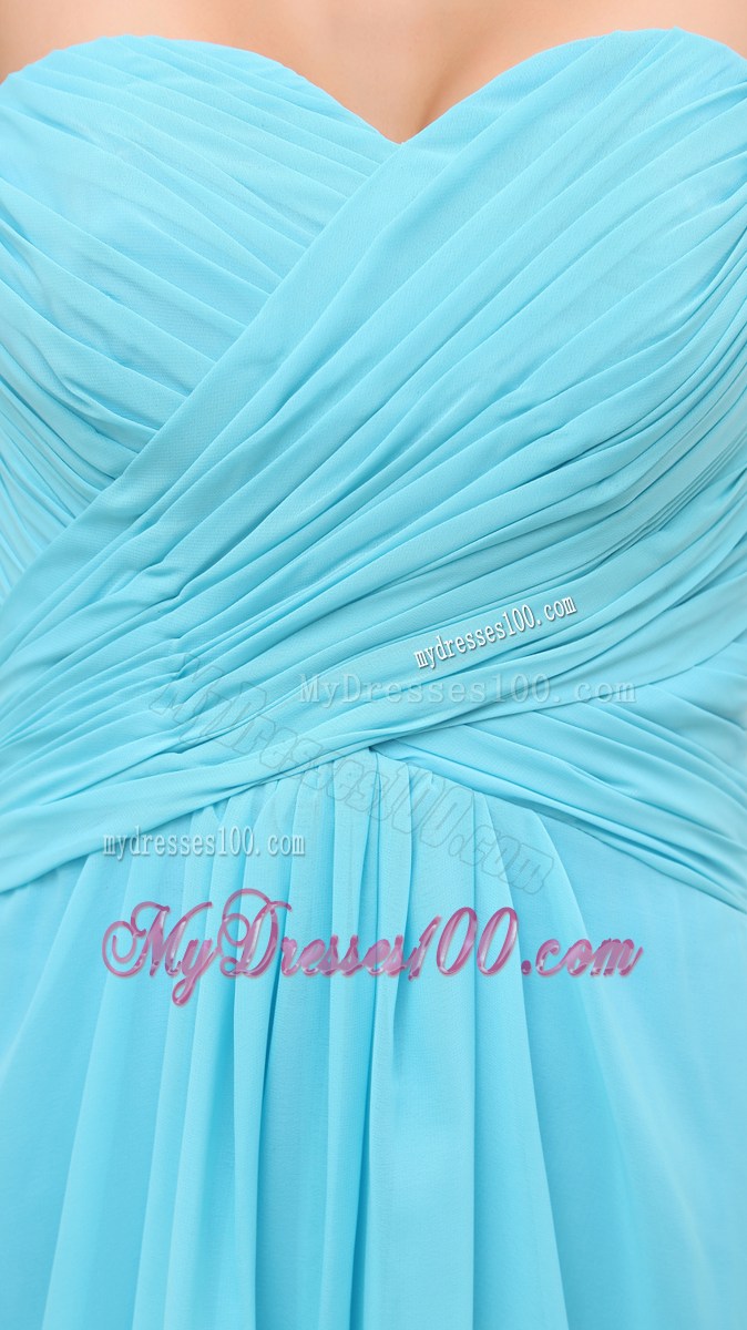 Aqua Blue Ruching Long Empire Prom Dress
