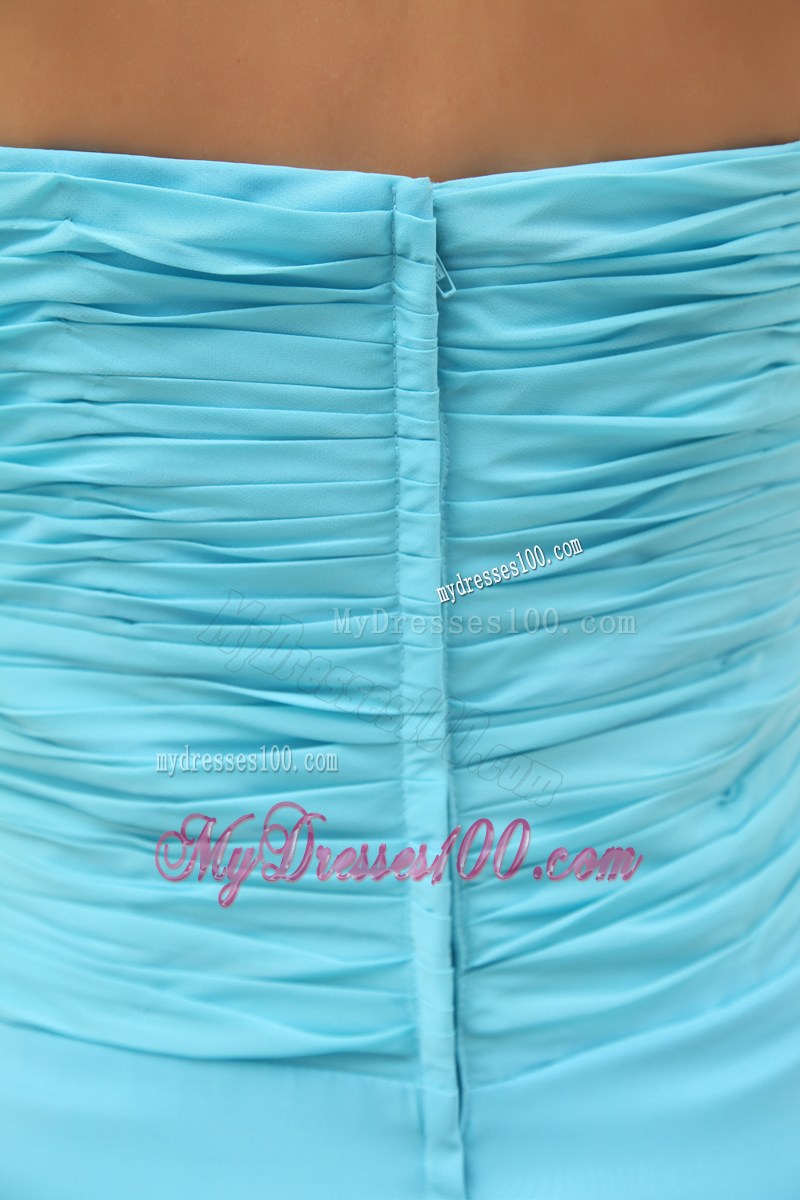 Aqua Blue Ruching Long Empire Prom Dress