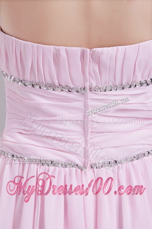 Pink Asymmetrical Strapless High-low Beaded Prom Graduation Dress