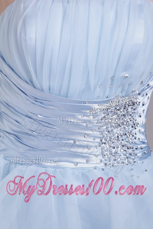 Baby Blue Strapless Short Beading and Ruches Graduation Dress
