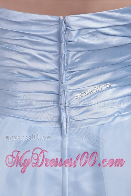 Baby Blue Strapless Short Beading and Ruches Graduation Dress