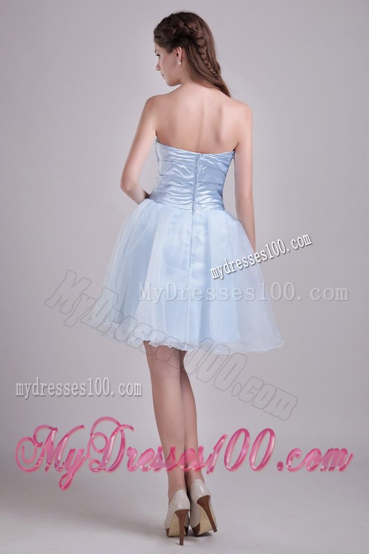 Baby Blue Strapless Short Beading and Ruches Graduation Dress