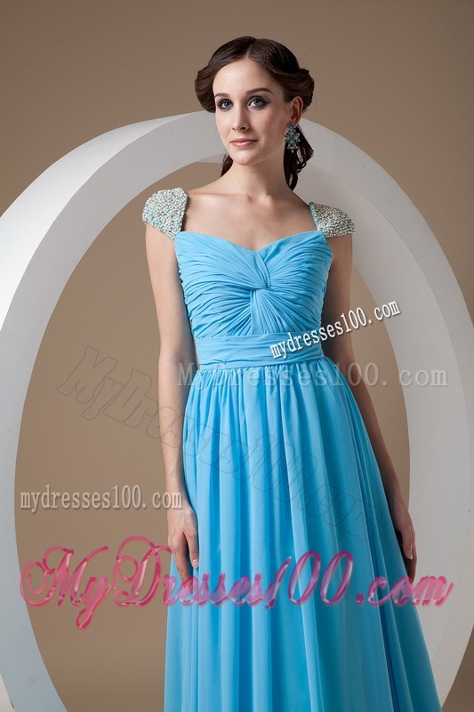 Customize Baby Blue Graduation Dress with Beading Square Brush Train
