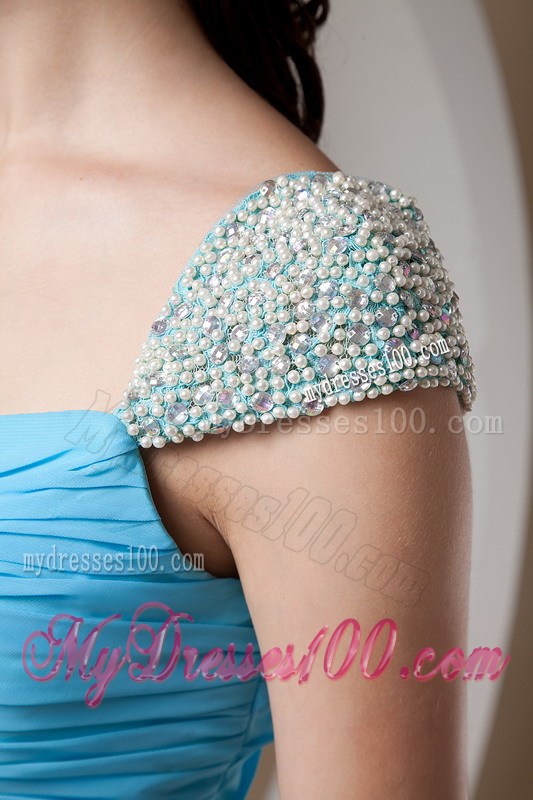 Customize Baby Blue Graduation Dress with Beading Square Brush Train