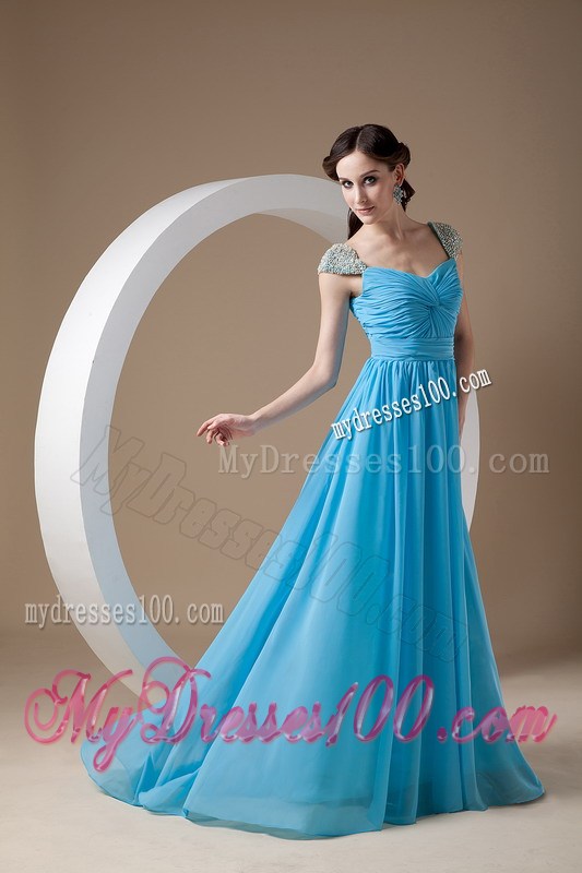 Customize Baby Blue Graduation Dress with Beading Square Brush Train