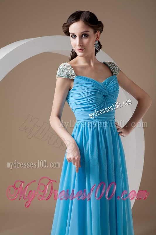 Customize Baby Blue Graduation Dress with Beading Square Brush Train