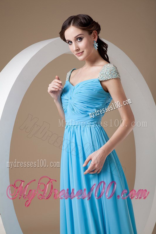 Customize Baby Blue Graduation Dress with Beading Square Brush Train
