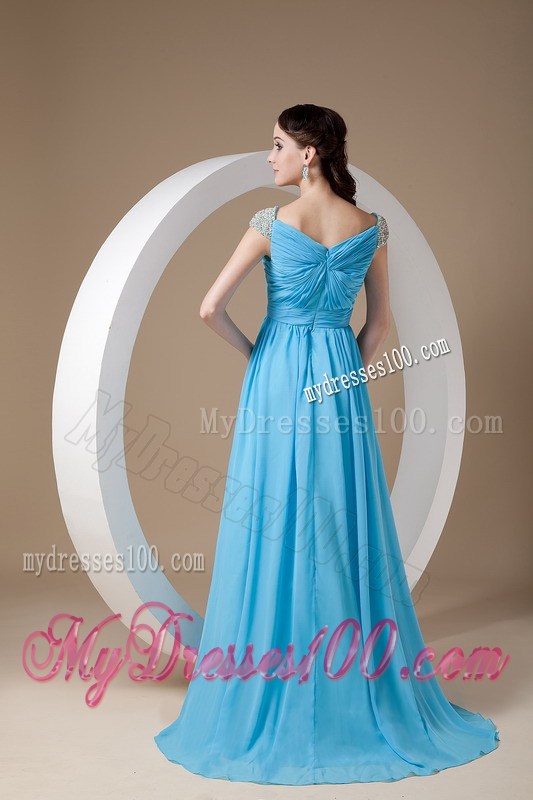 Customize Baby Blue Graduation Dress with Beading Square Brush Train