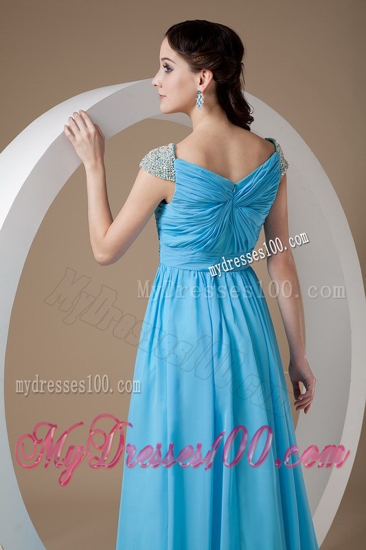 Customize Baby Blue Graduation Dress with Beading Square Brush Train