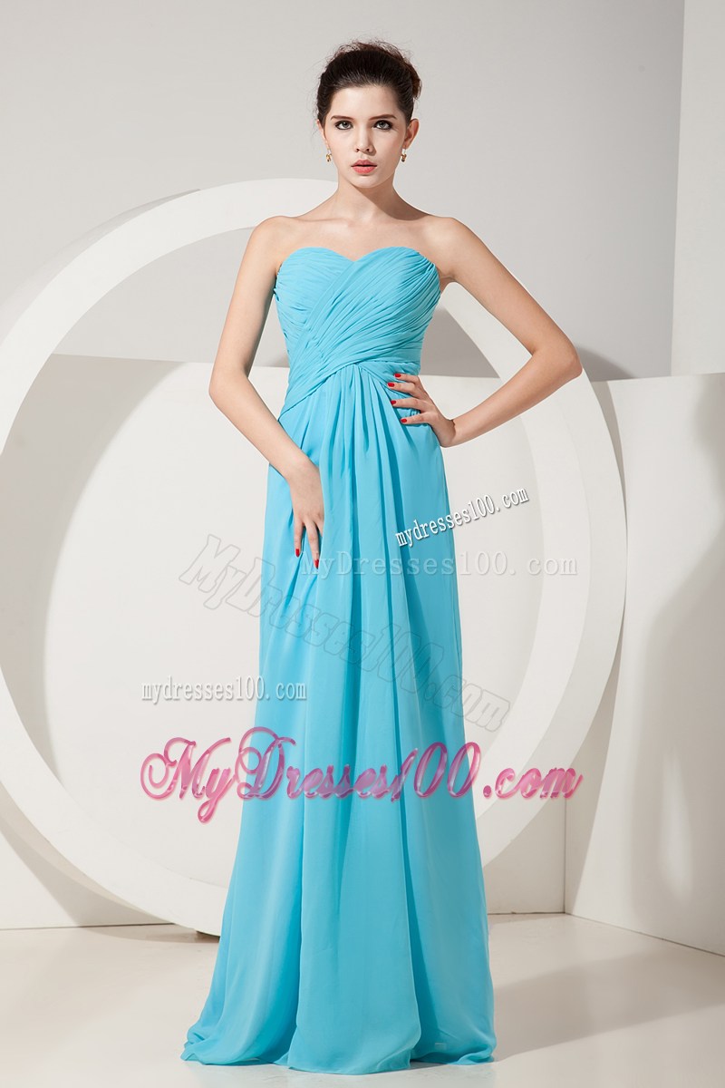 Elegant Baby Blue Empire Sweetheart Ruched Graduation Dresses