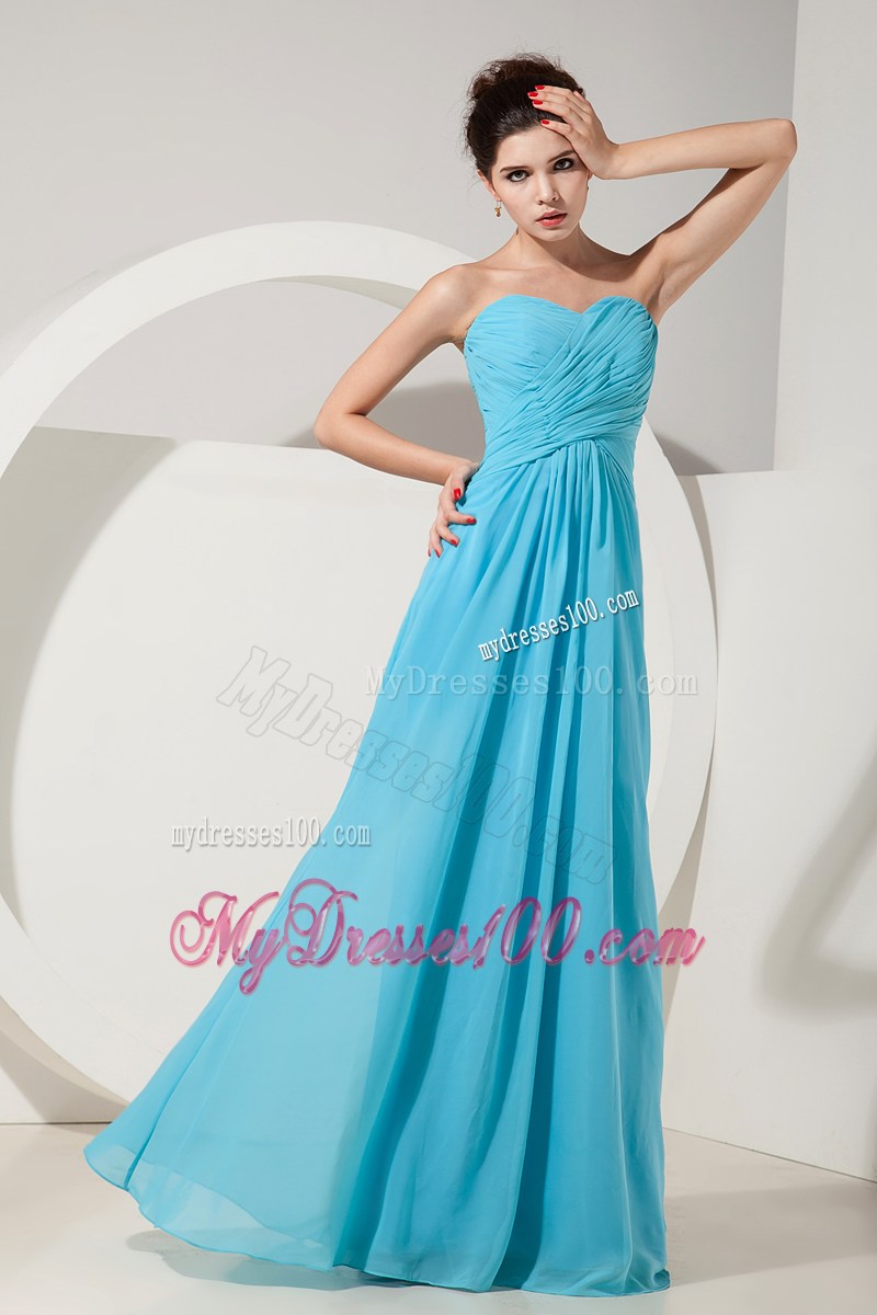 Elegant Baby Blue Empire Sweetheart Ruched Graduation Dresses