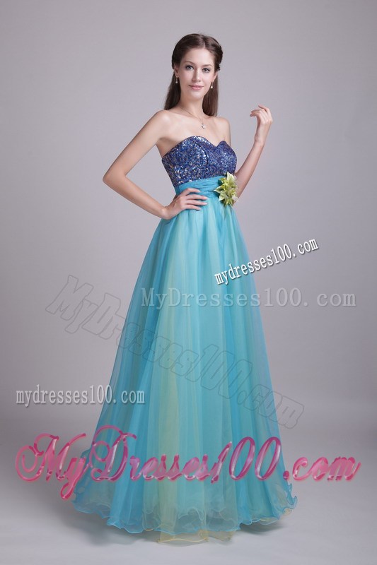 Baby Blue Princess Sweetheart Floor-length Flowers Graduation Dresses