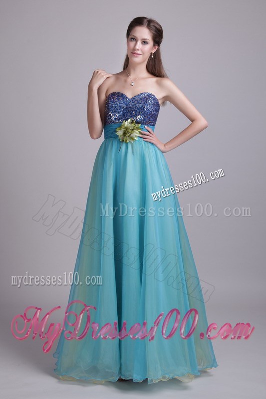 Baby Blue Princess Sweetheart Floor-length Flowers Graduation Dresses